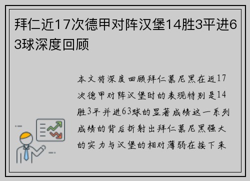 拜仁近17次德甲对阵汉堡14胜3平进63球深度回顾